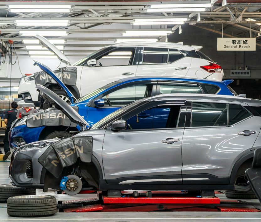 Cars being repaired in a workshop
